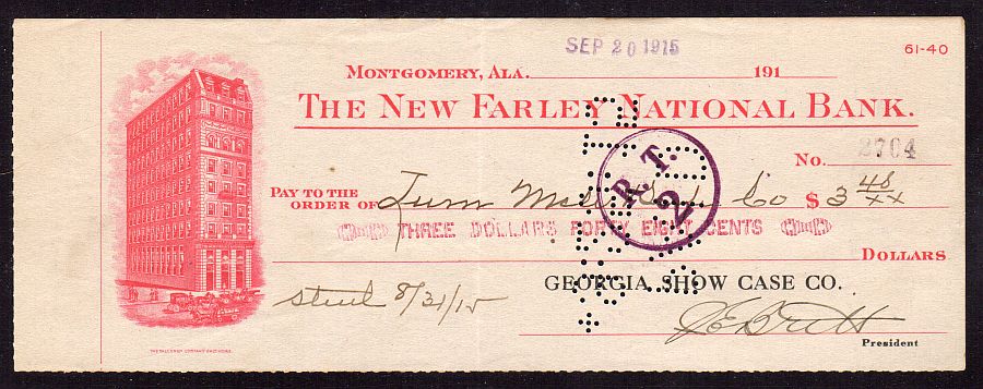 Montgomery, Alabama, New Farley National Bank(Charter #8460) 09/20/1915 $3.48